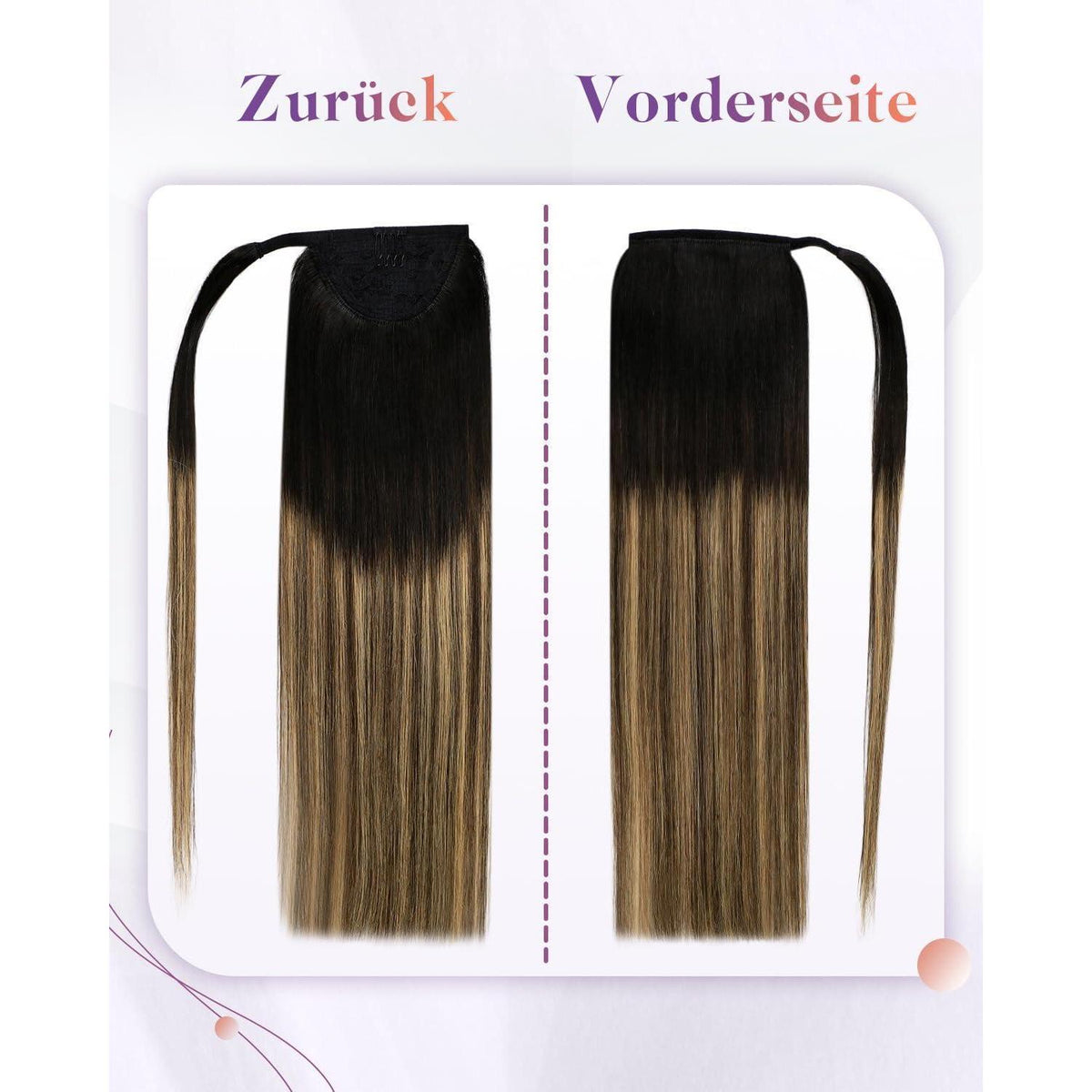 Echthaar Zopf Extension Schwarz Ombre Braun Balayage 40cm