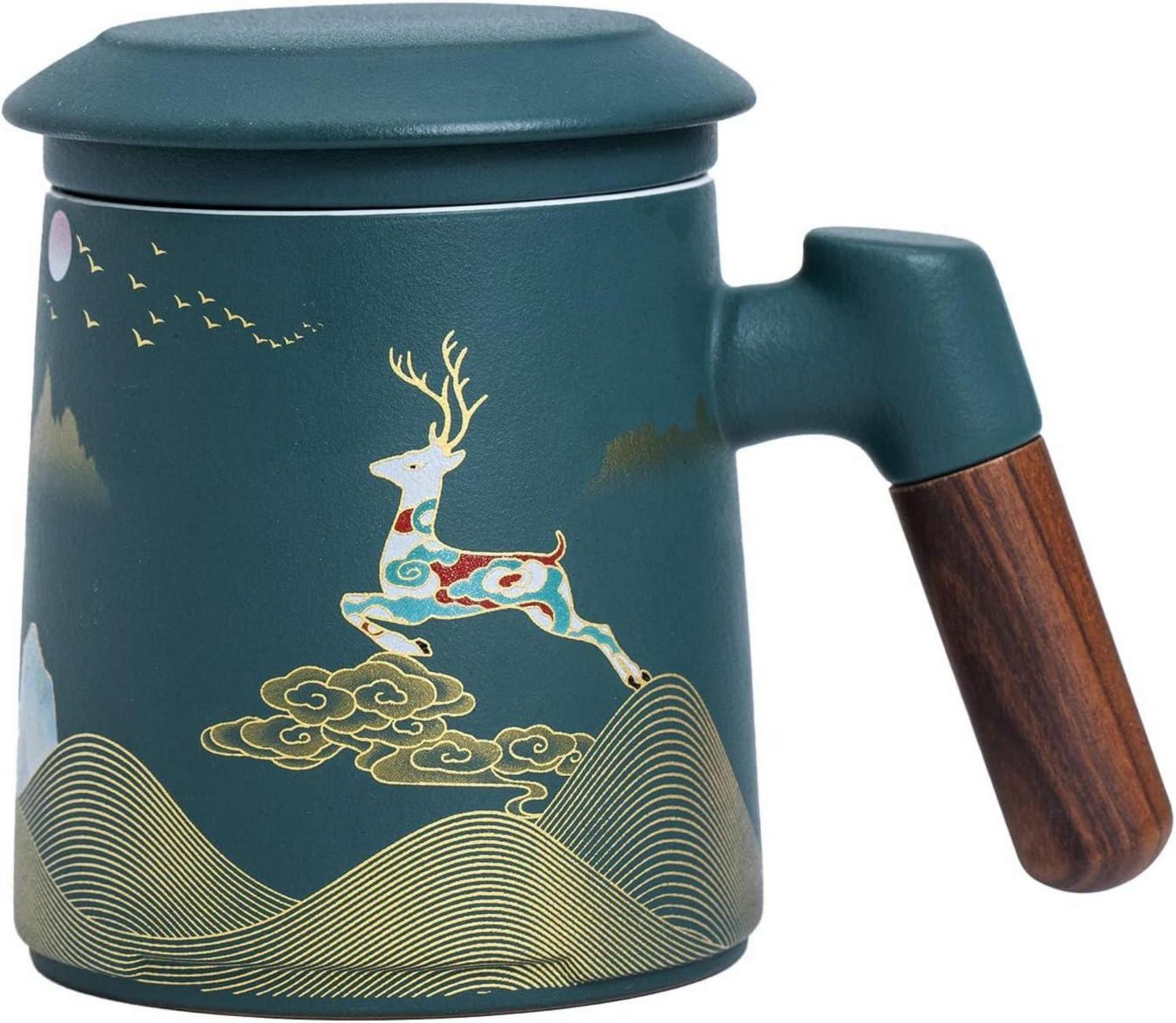 Keramik Teebecher mit Teesieb, Deckel & handgemaltem Design 400ML