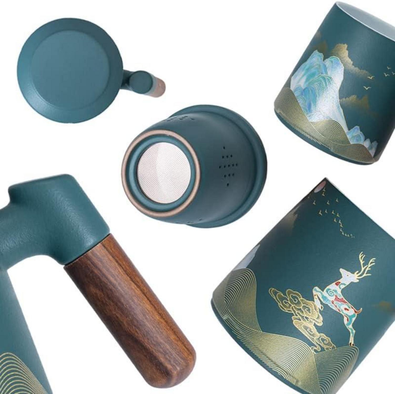 Keramik Teebecher mit Teesieb und Deckel 400ml Grün