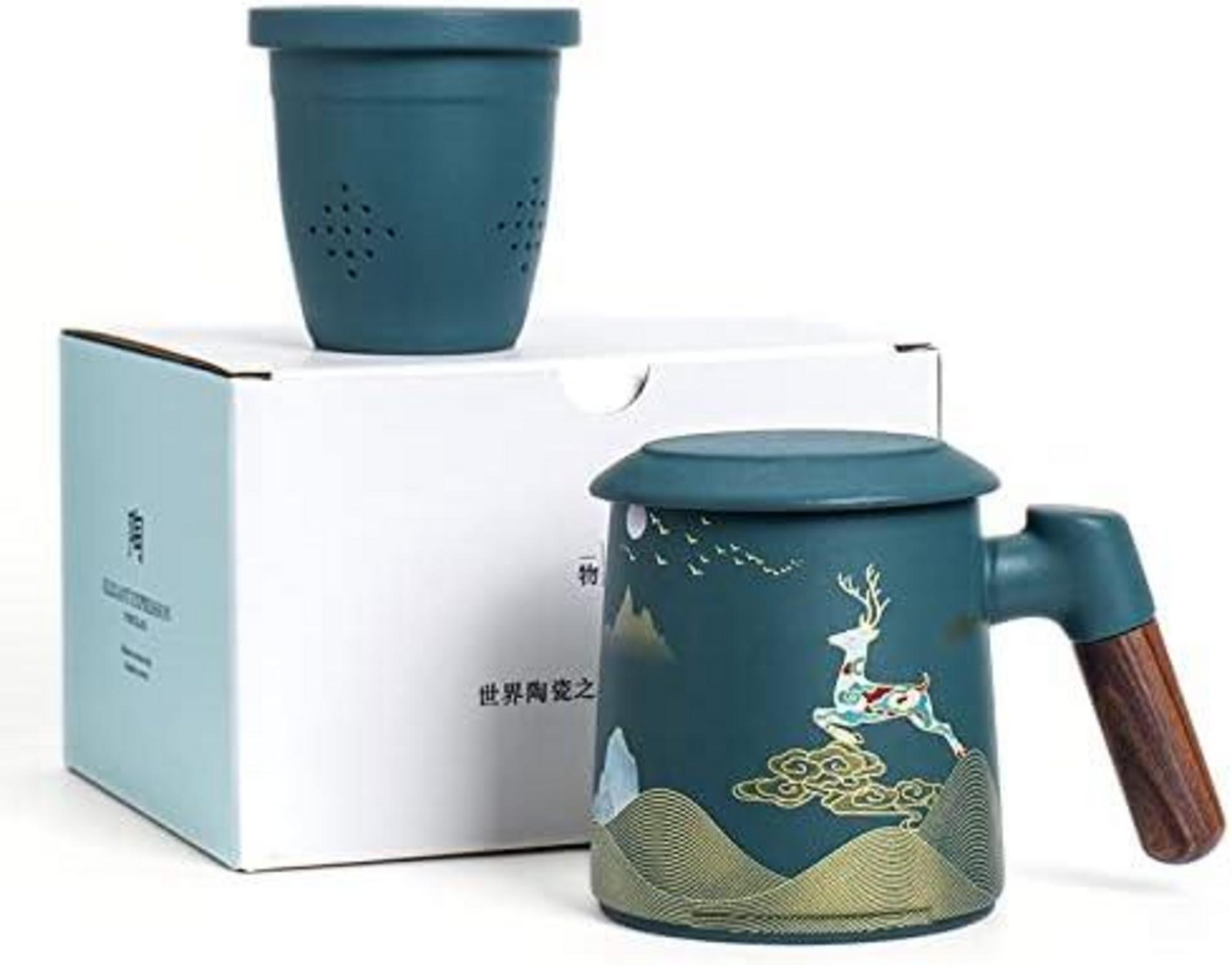 Hanbosym Keramik Teebecher Teesieb Deckel handbemalt 400ml Grün