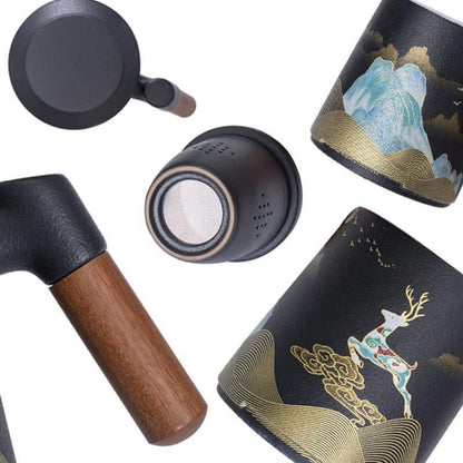 Keramik Teebecher mit Teesieb und Deckel, handbemalt, 400ml