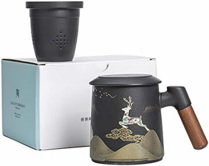 Keramik Teebecher mit Teesieb und Deckel, handbemalt, 400ML