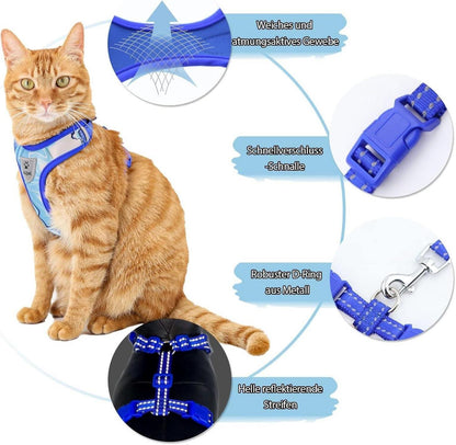 Supet Katzengeschirr und Leine Set Grau S S - Verstellbar mit Reflexstreifen