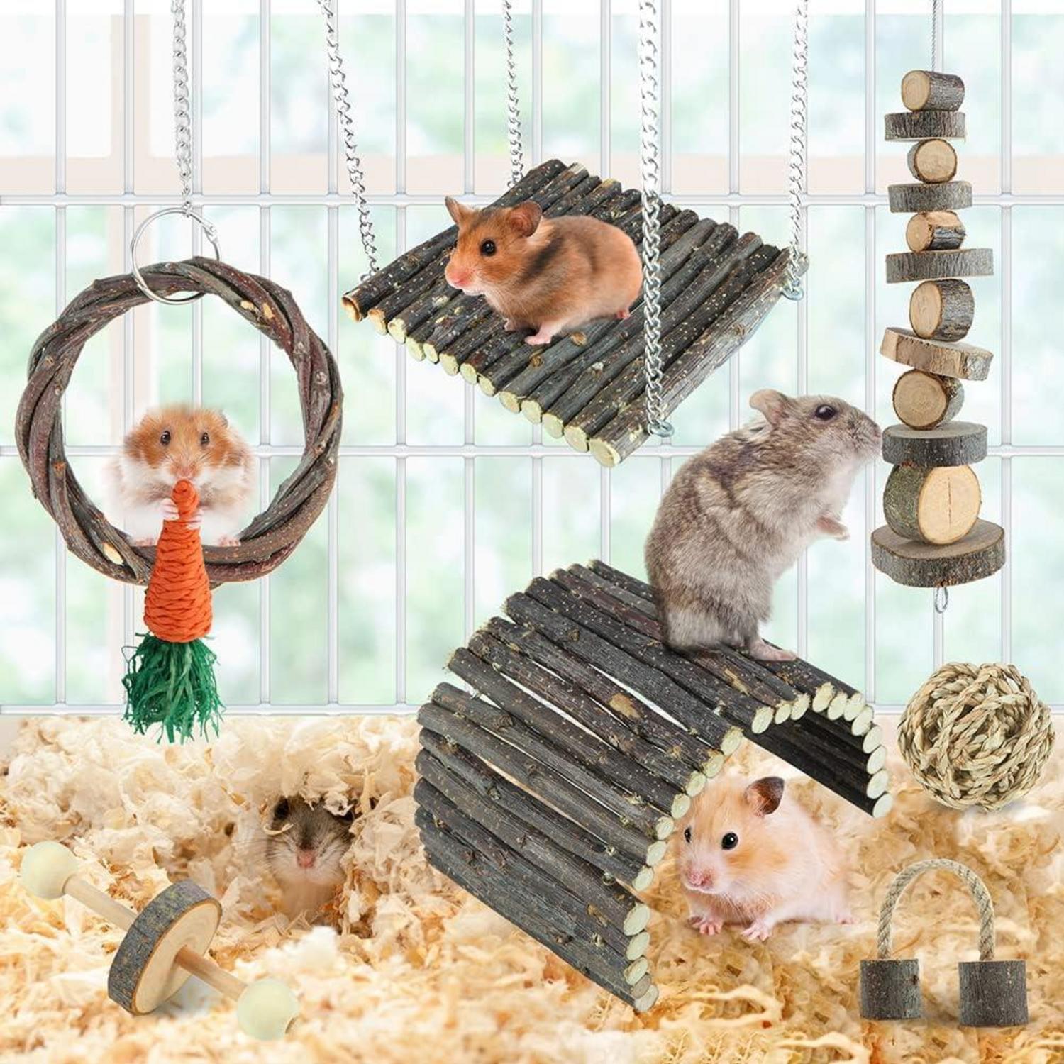 Hamster Spielzeug Set Chinchilla Käfig Zubehör Apple Holz