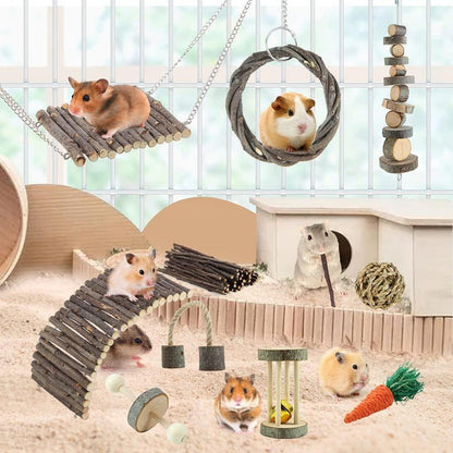 Hamster Spielzeug Set Apfelholz Kauspielzeug Leiter Bell Roller