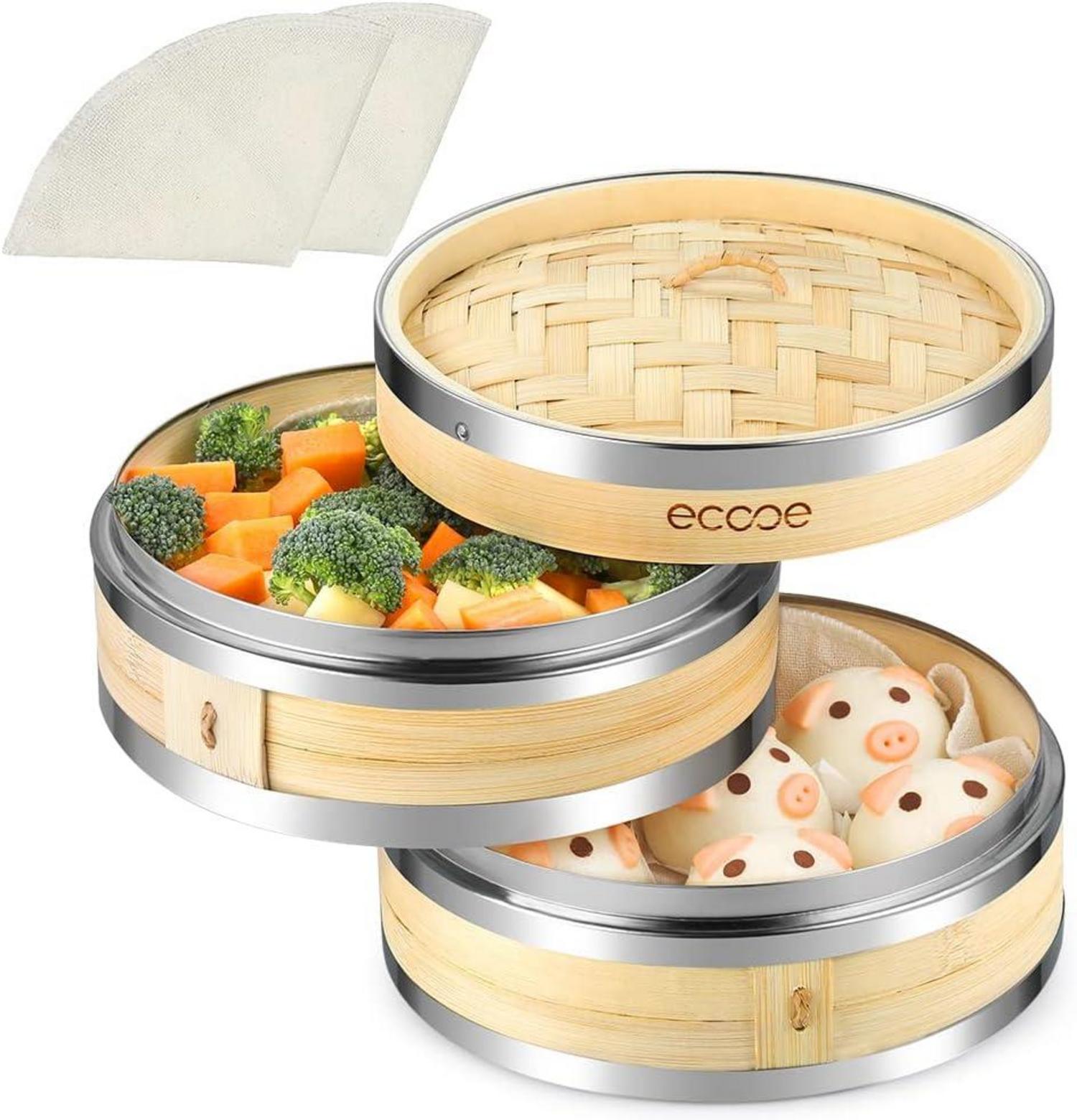 Bambusdämpfer mit verstärktem Edelstahlrand, 2 Etagen, 20cm