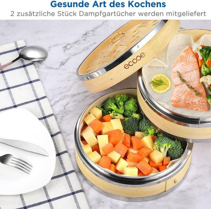 Bambusdämpfer mit verstärktem Edelstahlrand, 2 Etagen, 20cm