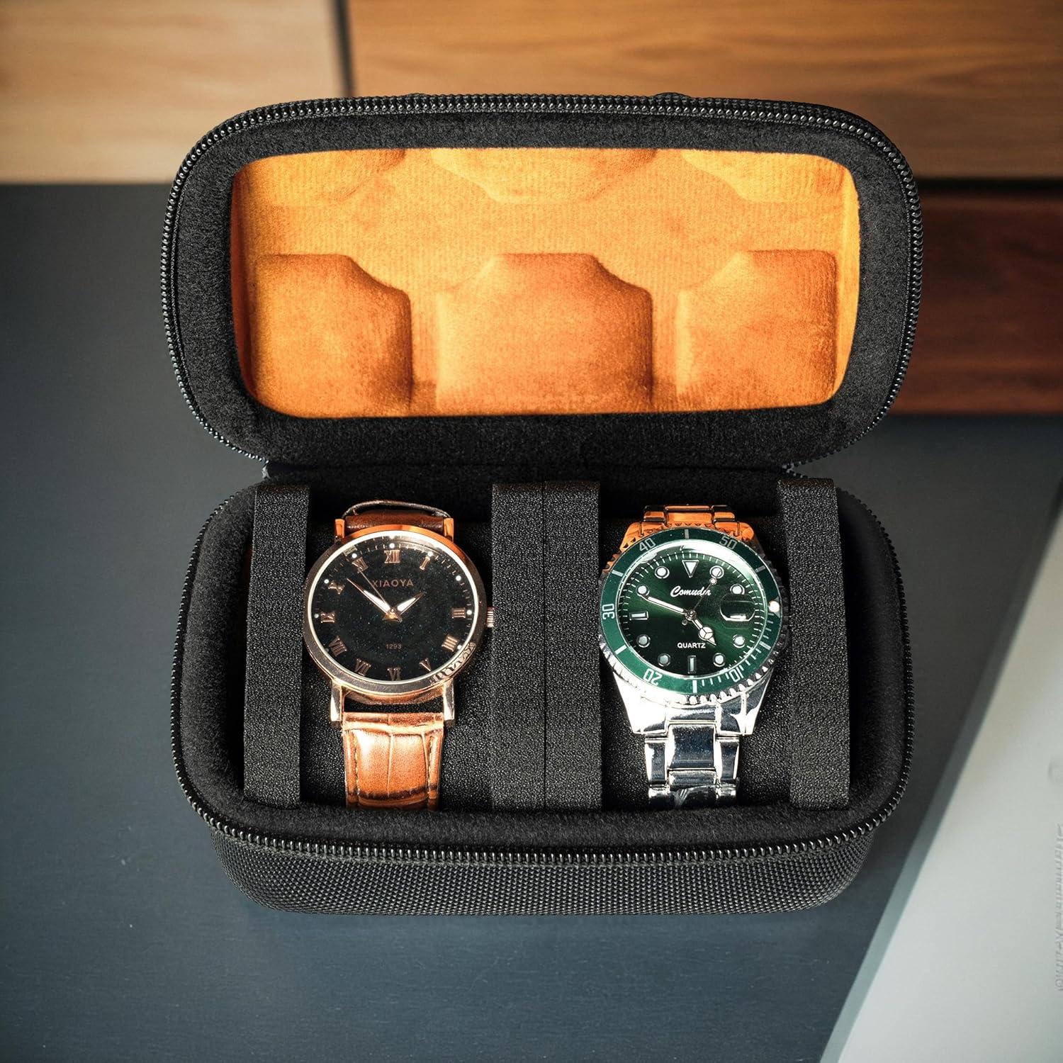 AUKURA Reise-Etui mit 2 Schlitzen für Herren, Organizer-Box groß Uhren Anti-Bewegungs-Kissen
