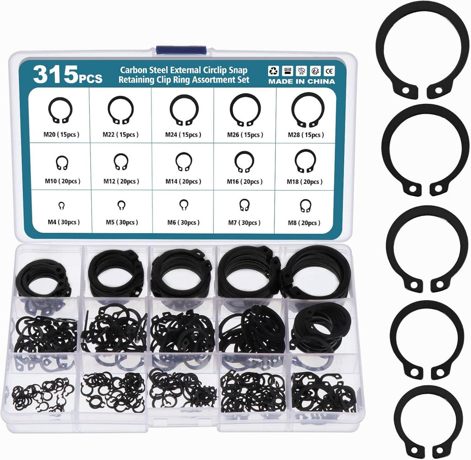 315-teiliges Carbonstahl C-Clip Sortiment für Wellen & Bolzen