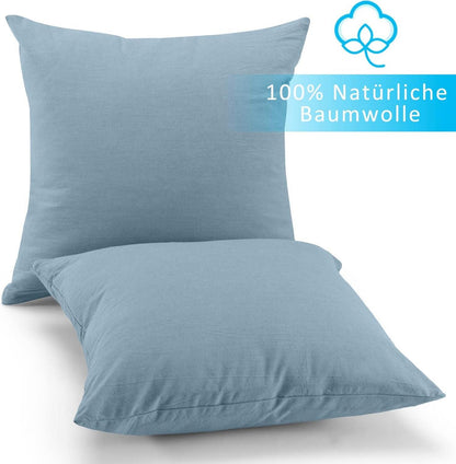2er Set Kissenbezug 50x50 cm Hellblau Baumwolle Reißverschluss SEO-optimal