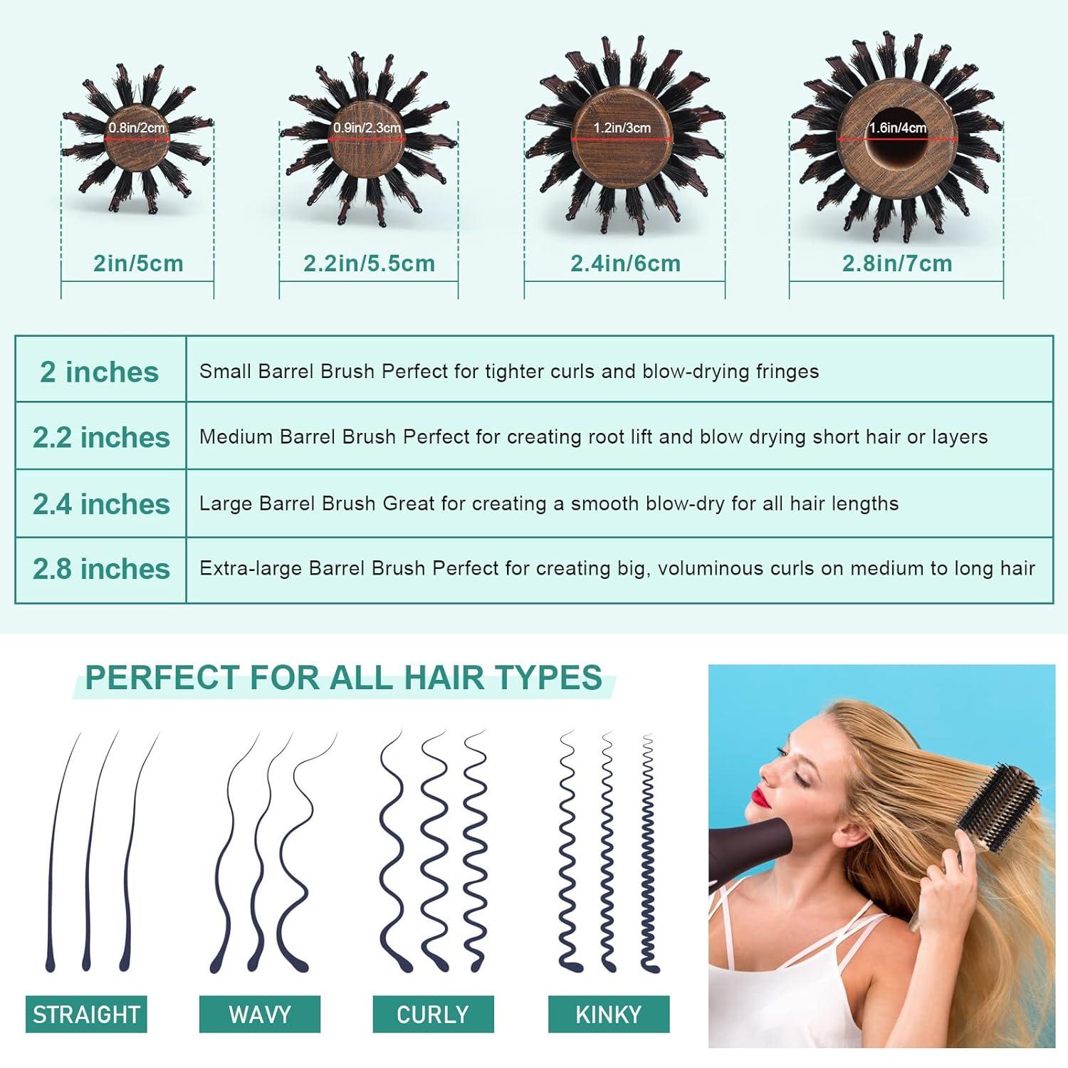 Runde Haarbürste Wildschweinborsten Nylonborsten Profi Styling Locken