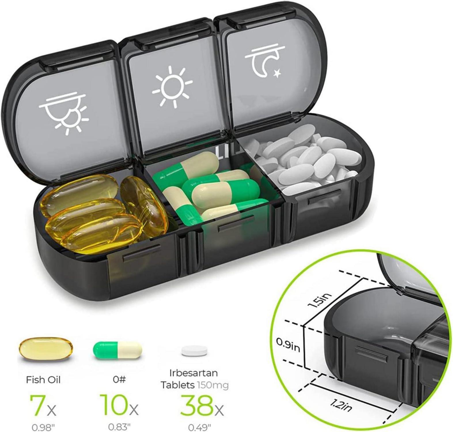 Tablettenbox 7 Tage 3 Fächer tragbar Pillendose, BPA-frei, einfach zu