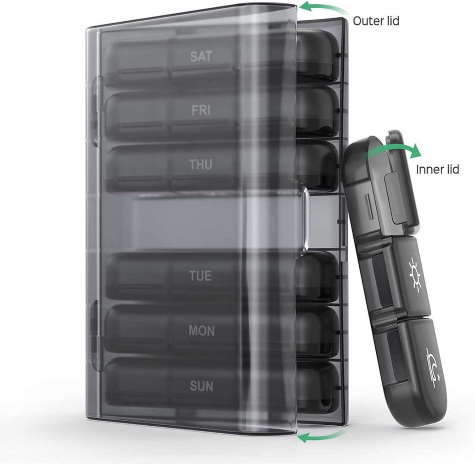Tablettenbox 7 Tage 3 Fächer für Morgens Mittags Abends Schwarz
