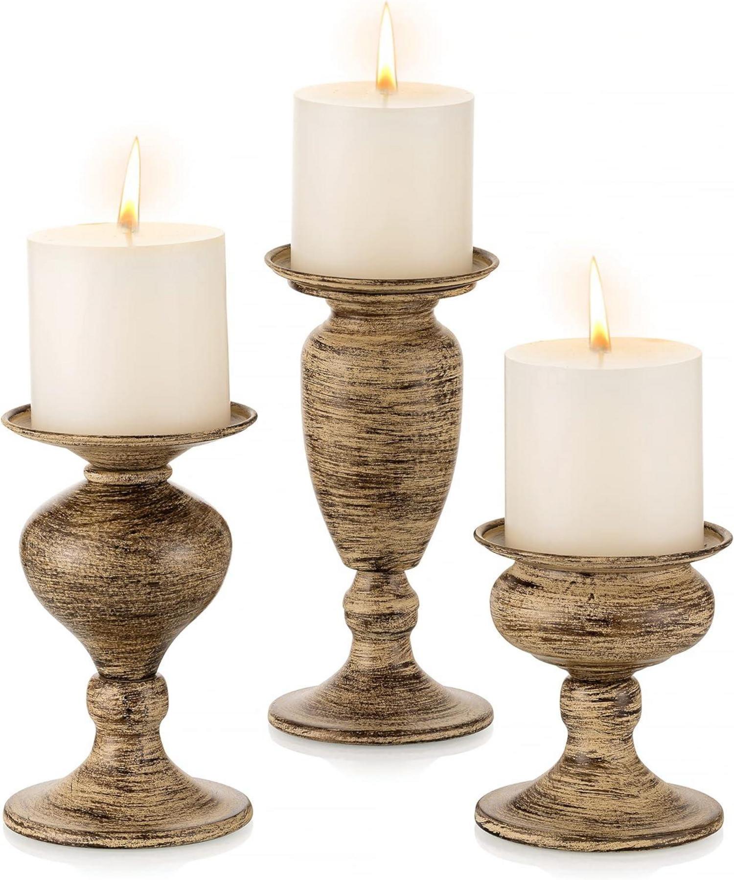 Vintage Kerzenhalter Set Metall Braun für Stumpenkerzen Party