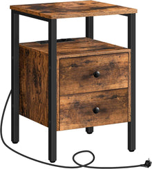 Nachttisch mit Ladestation und 2 Schubladen, Vintage Stil 40 x 40 x 61