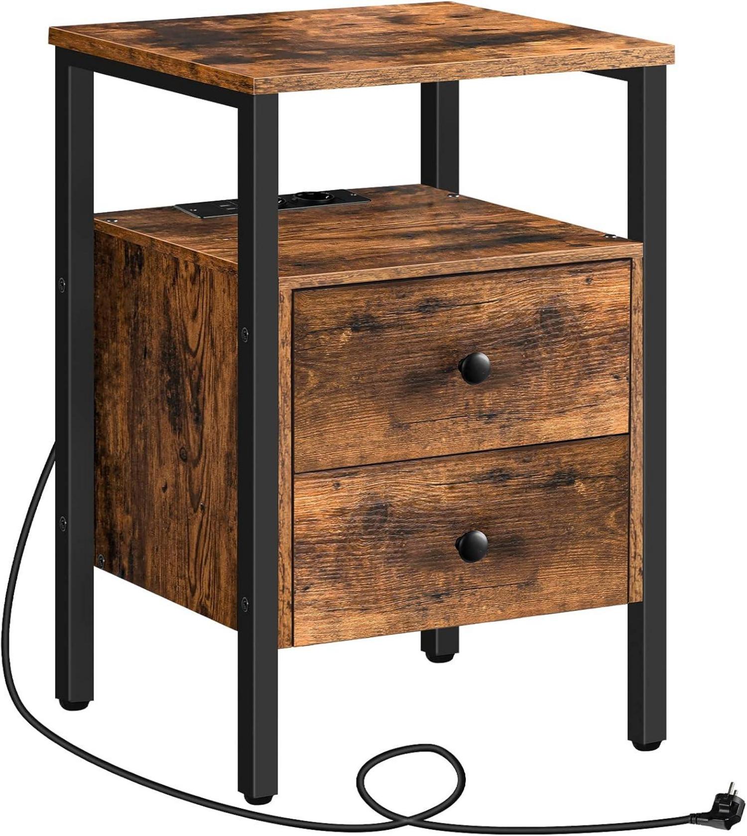 Nachttisch mit Ladestation und 2 Schubladen, Vintage Stil 40 x 40 x 61
