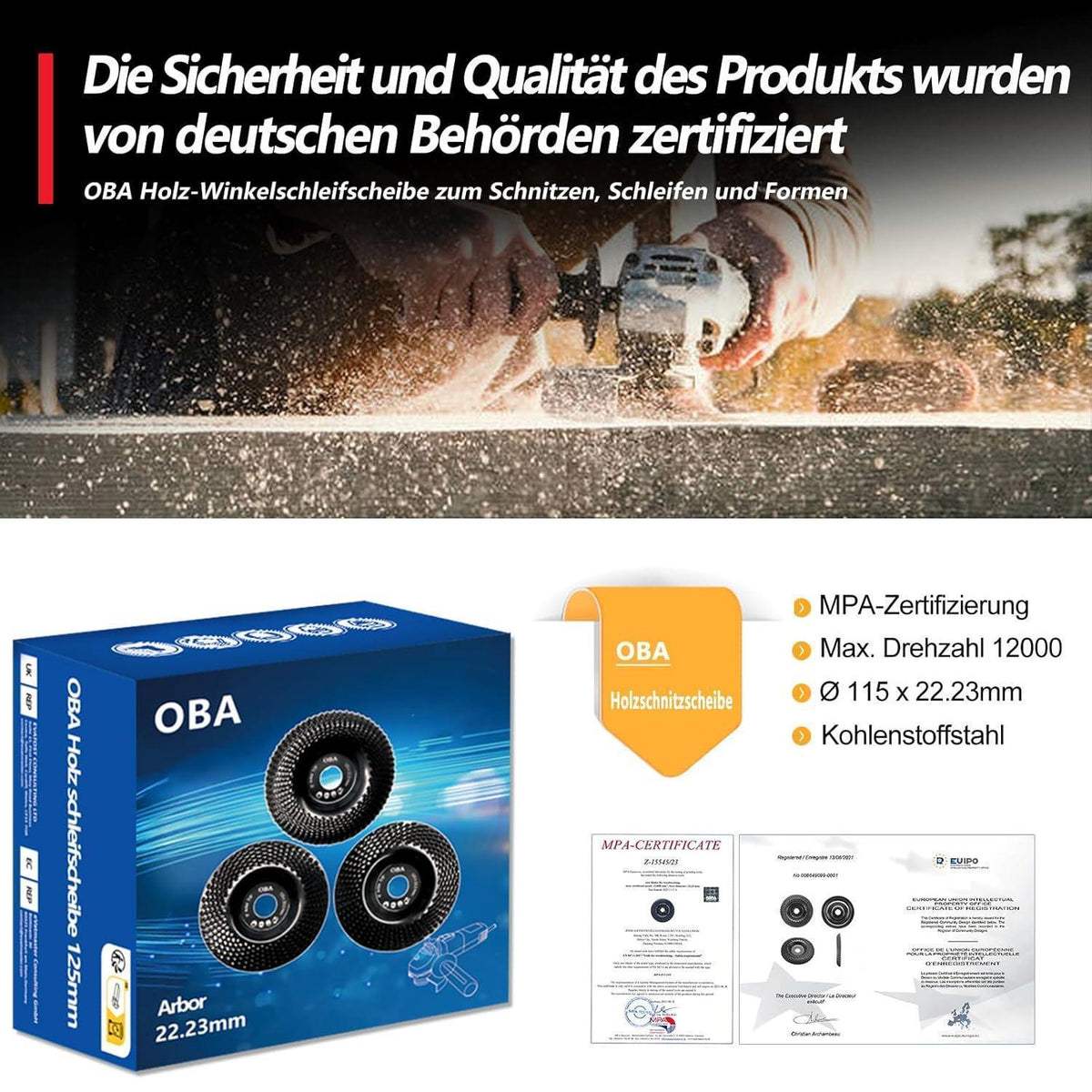 Holz Schleifscheiben für Winkelschleifer 115mm, 3er Set