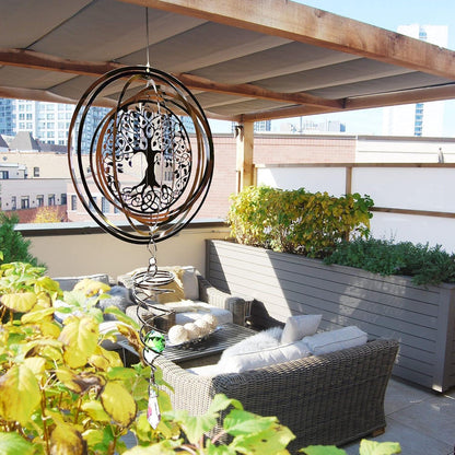 3D Edelstahl Windspiel Baum des Lebens Garten Dekoration