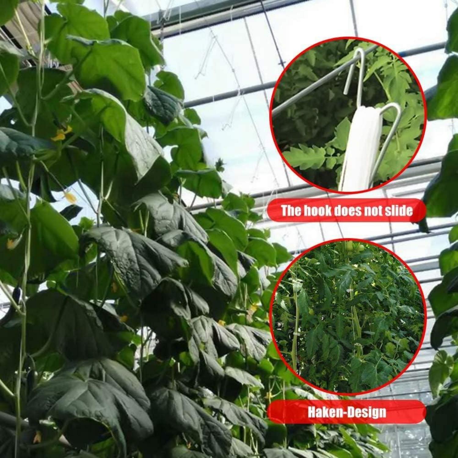 Tomatenhaken mit Schnur,18 Stück Tomatenhaken Metall mit 18 Pflanzenschnalle und 15m Seil