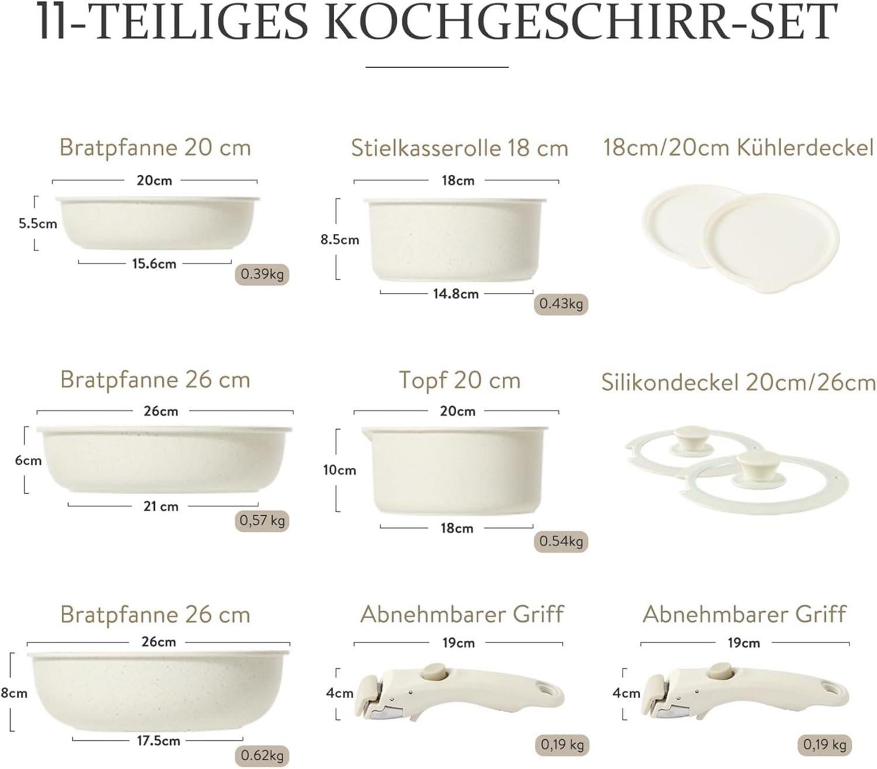 11-teiliges CAROTE Töpfe Pfannen Set abnehmbaren Griffen
