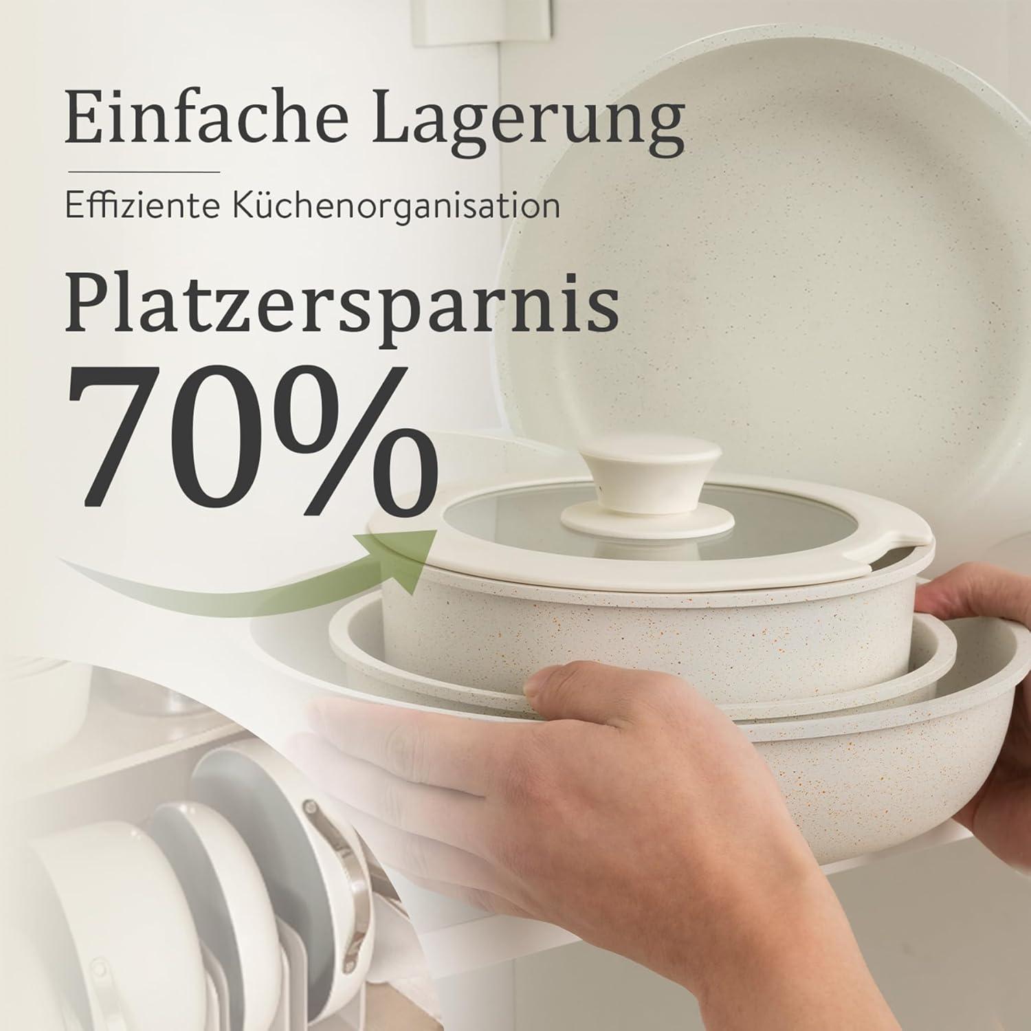 CAROTE Töpfe Pfannen Set 11-Teilig abnehmbaren Griffen Antihaftversiegelung Induktion Ofenfest