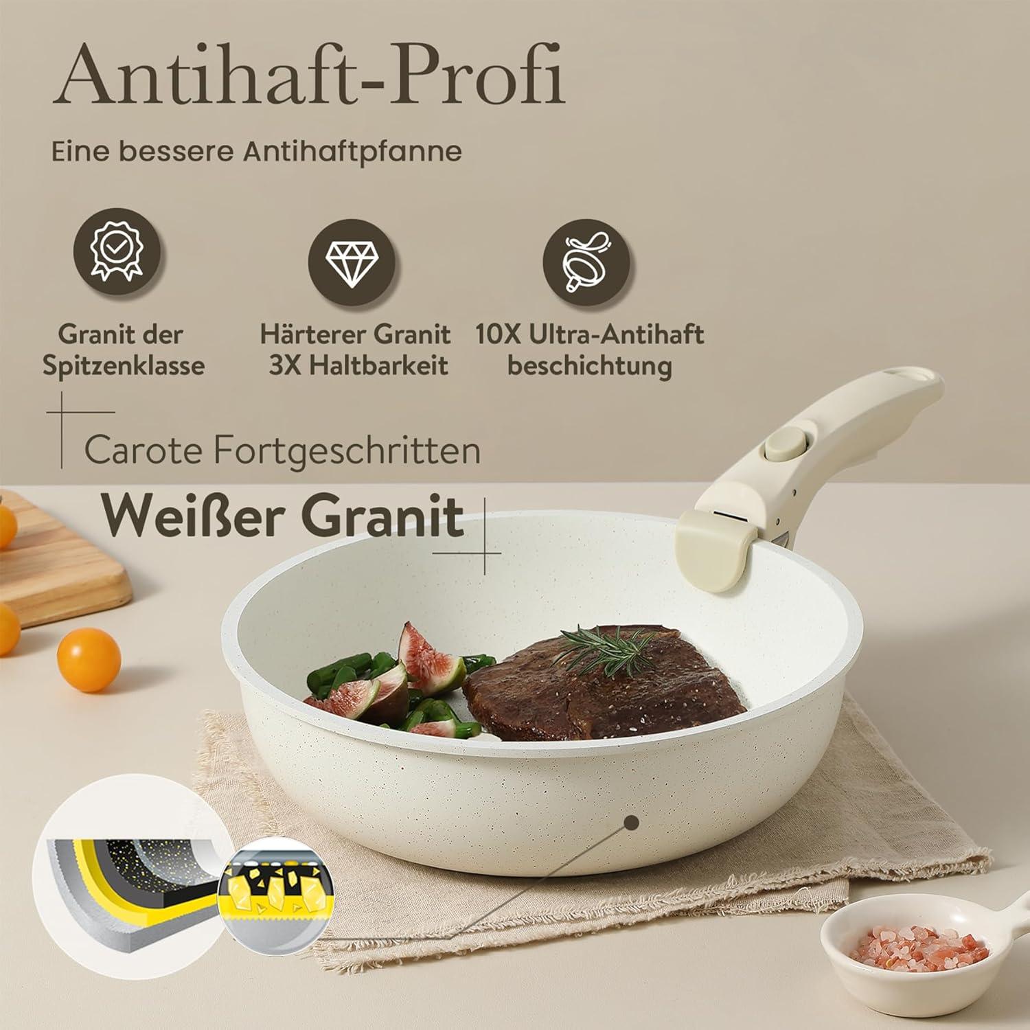 CAROTE Töpfe Pfannen Set 11-Teilig abnehmbaren Griffen Antihaftversiegelung Induktion Ofenfest