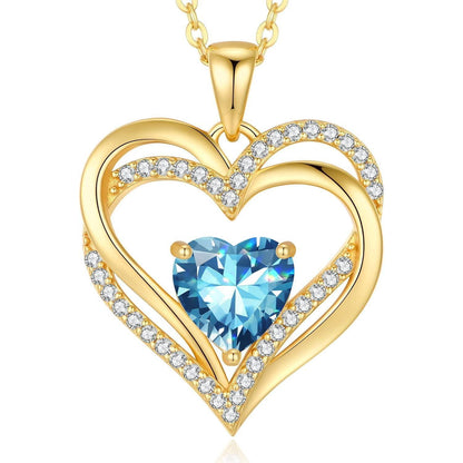 Herz Kette Damen 925 Sterling Silber Geburtsstein Halskette März