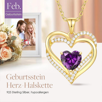 CDE Damen Herzkette 925 Sterling Silber mit Geburtsstein, vergoldet