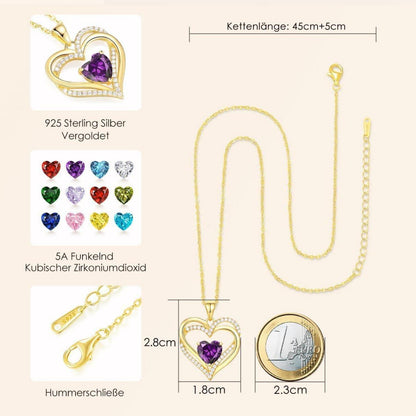CDE Damen Herzkette 925 Sterling Silber mit Geburtsstein, vergoldet
