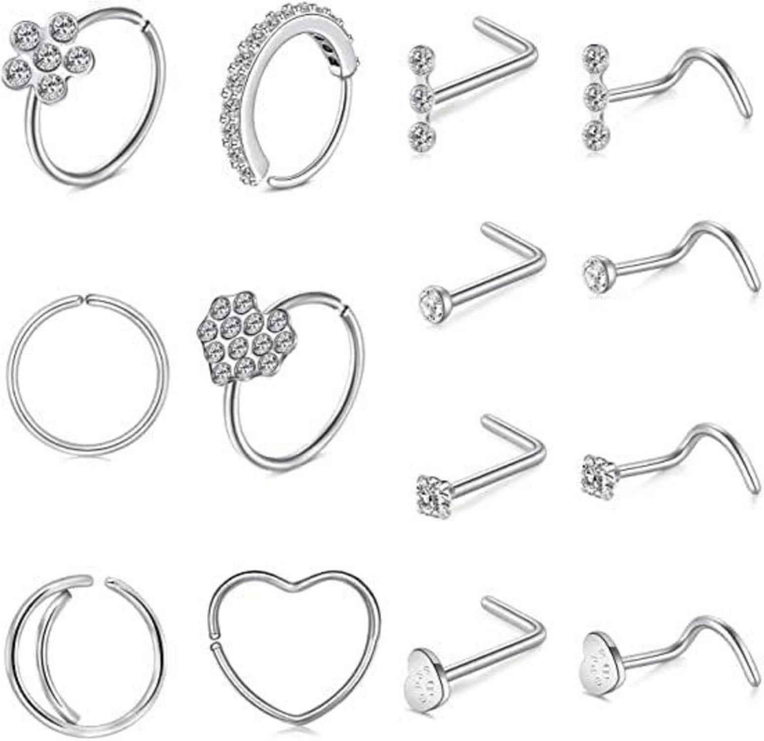 Nasenring Nasenpiercing Set Chirurgenstahl Strass Gold Silber