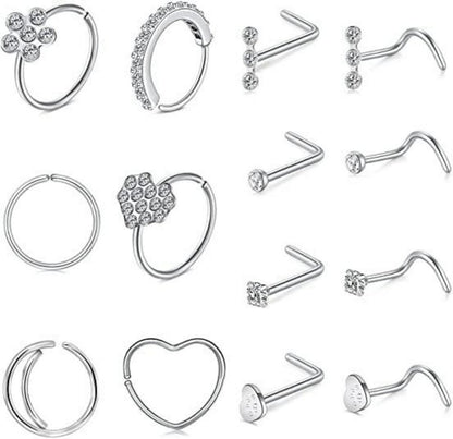 Nasenring Nasenpiercing Set Chirurgenstahl Strass Gold Silber