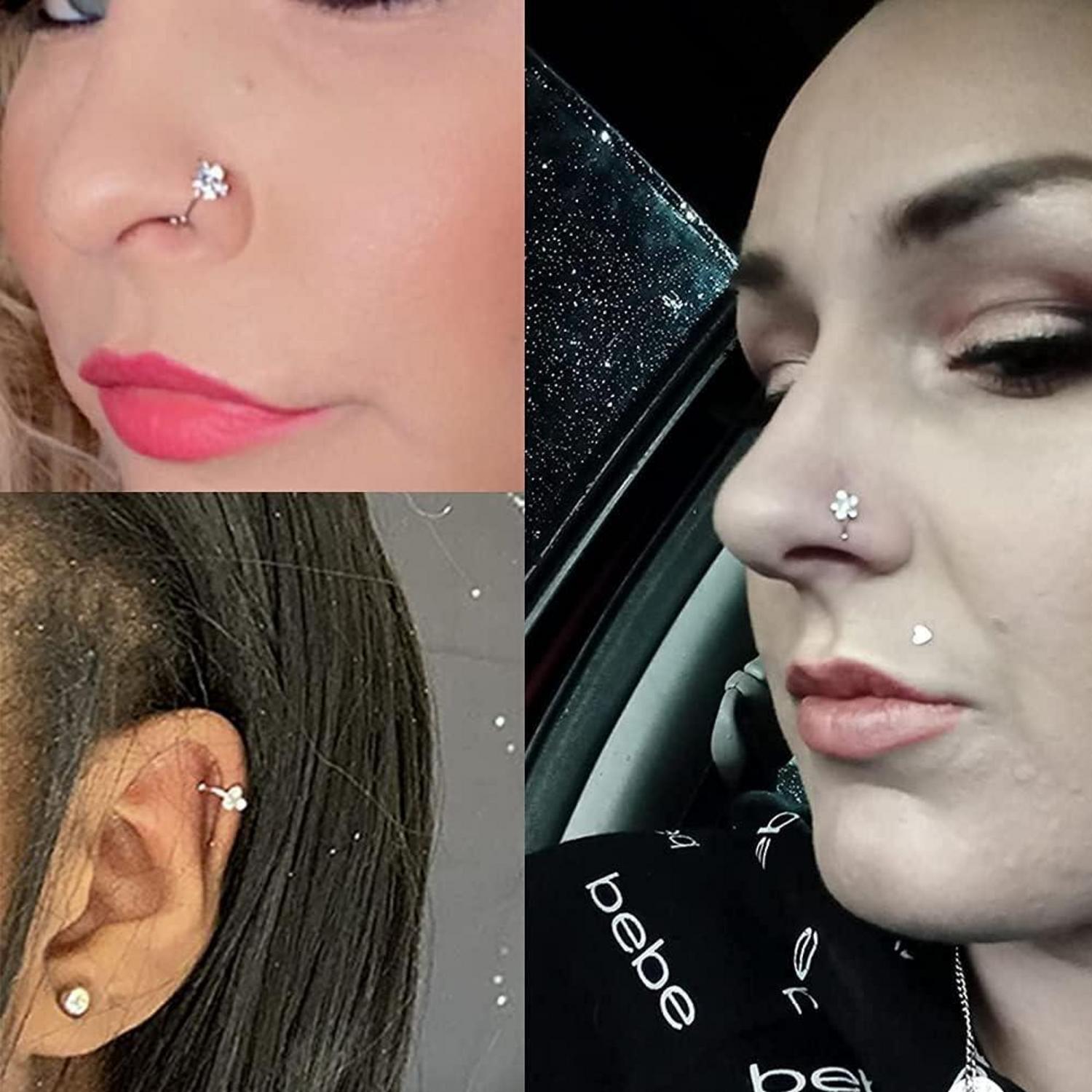 Nasenpiercing Set 20G Chirurgenstahl L Förmig Strass 30Stk Gold Silber