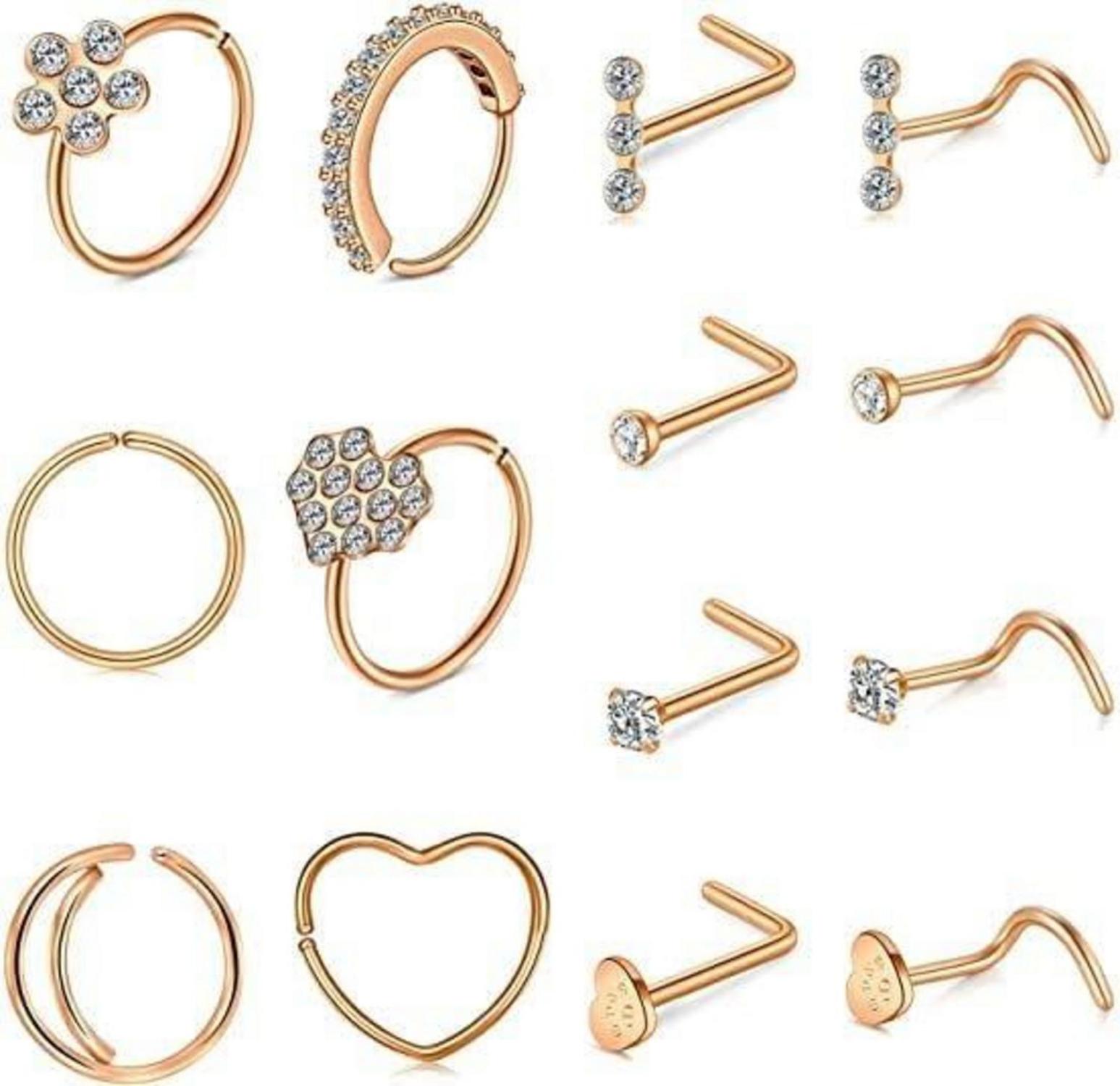 Nasenring Piercing Set Chirurgenstahl Strass Spirale 30Stk