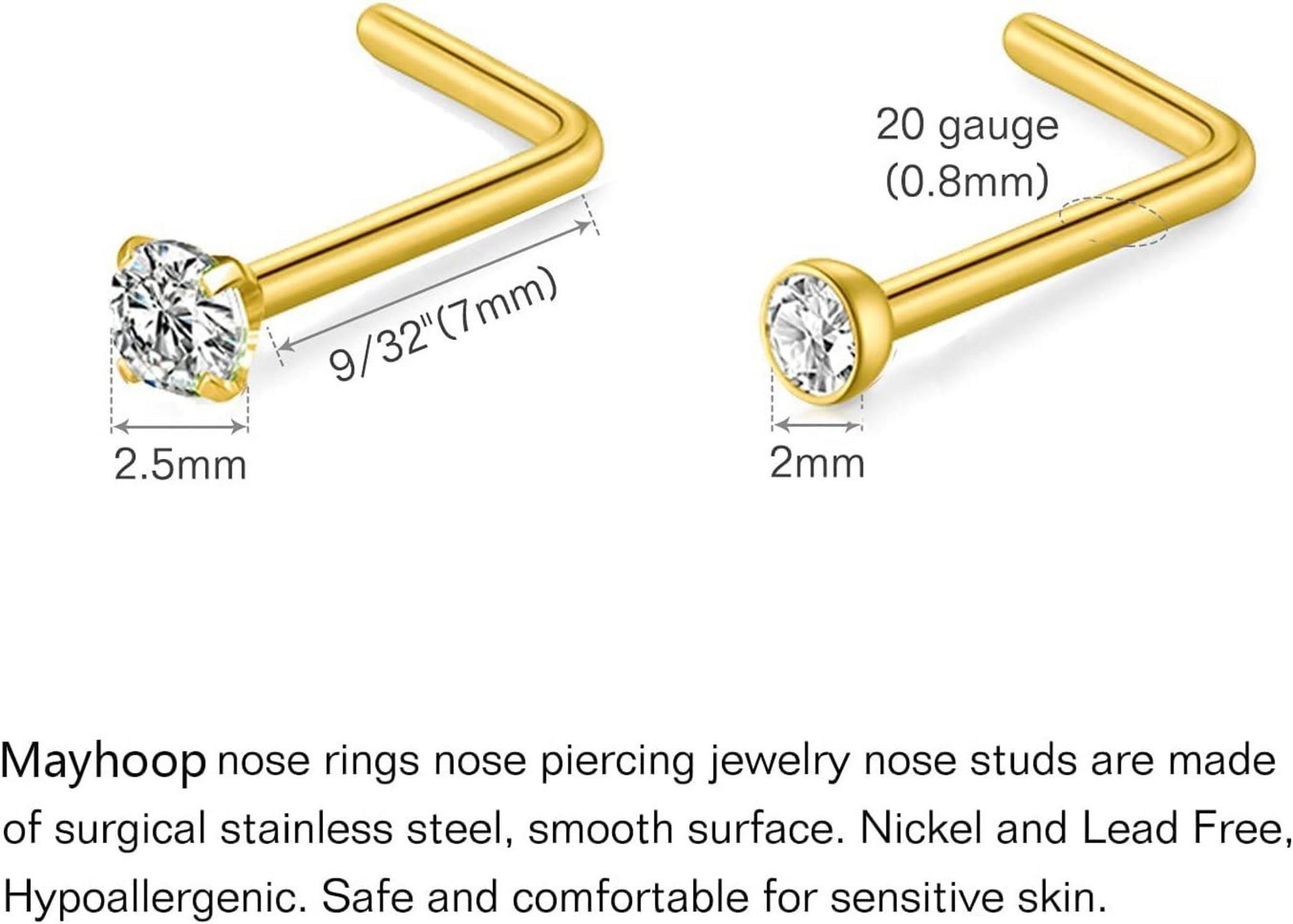 Nasenring Nasenpiercing Set Chirurgenstahl 20G 30Stk Gold Rosegold