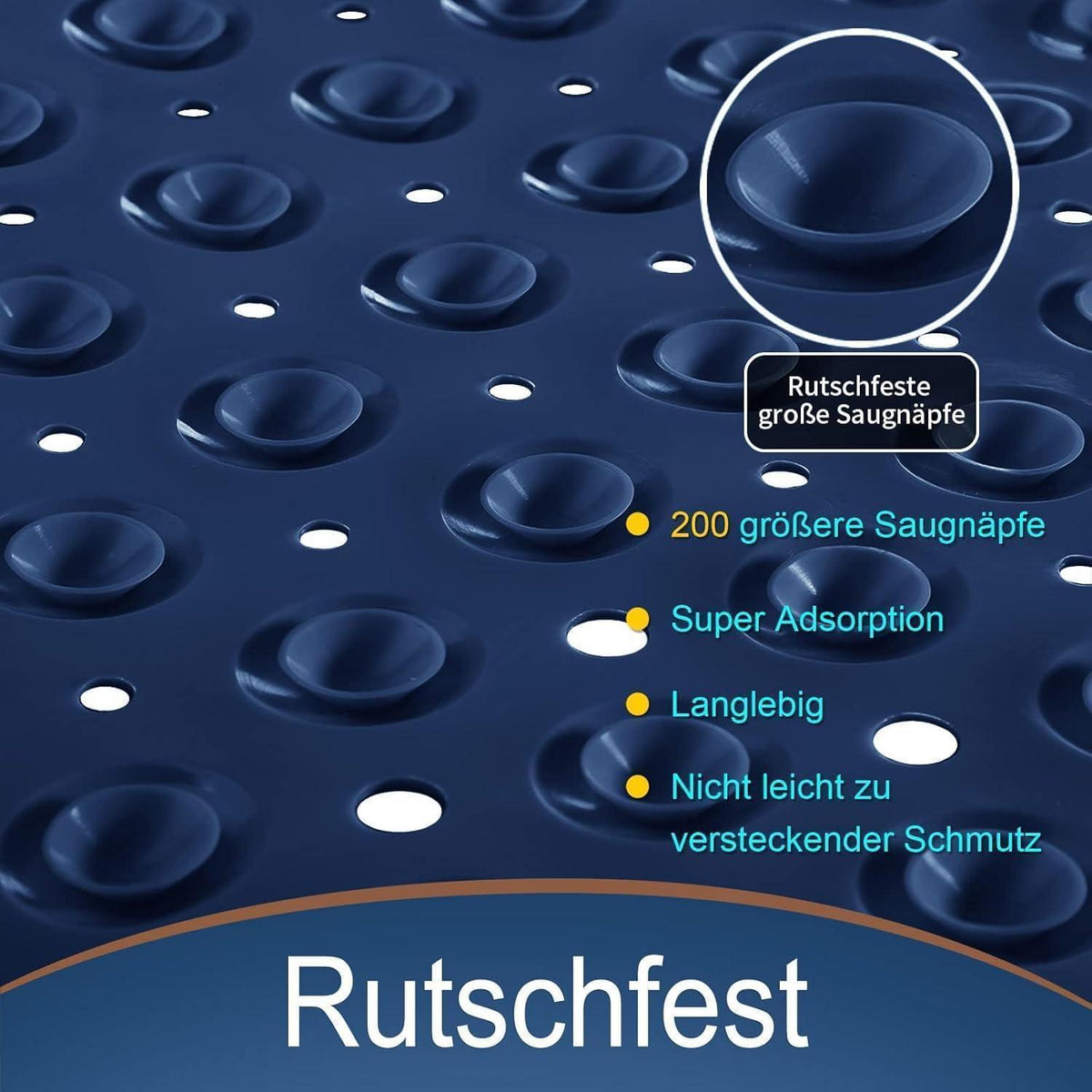 Badewannenmatte extra lang, Anti-Rutsch, Navy Blau