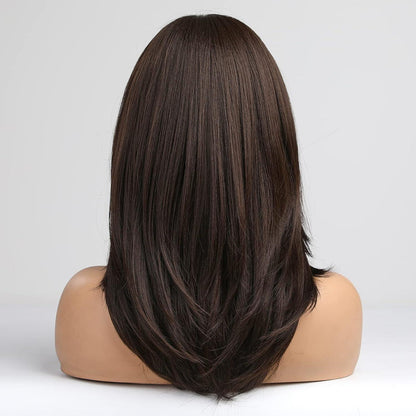 Dunkelbraune Perücke mit Pony – Schulterlang & Ombre Gold