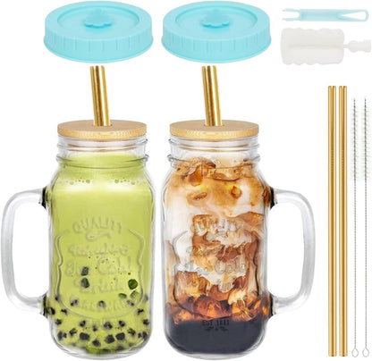 Bubble Tea Becher Set mit Deckel Strohhalm 24oz Mason Jar Trinkglas