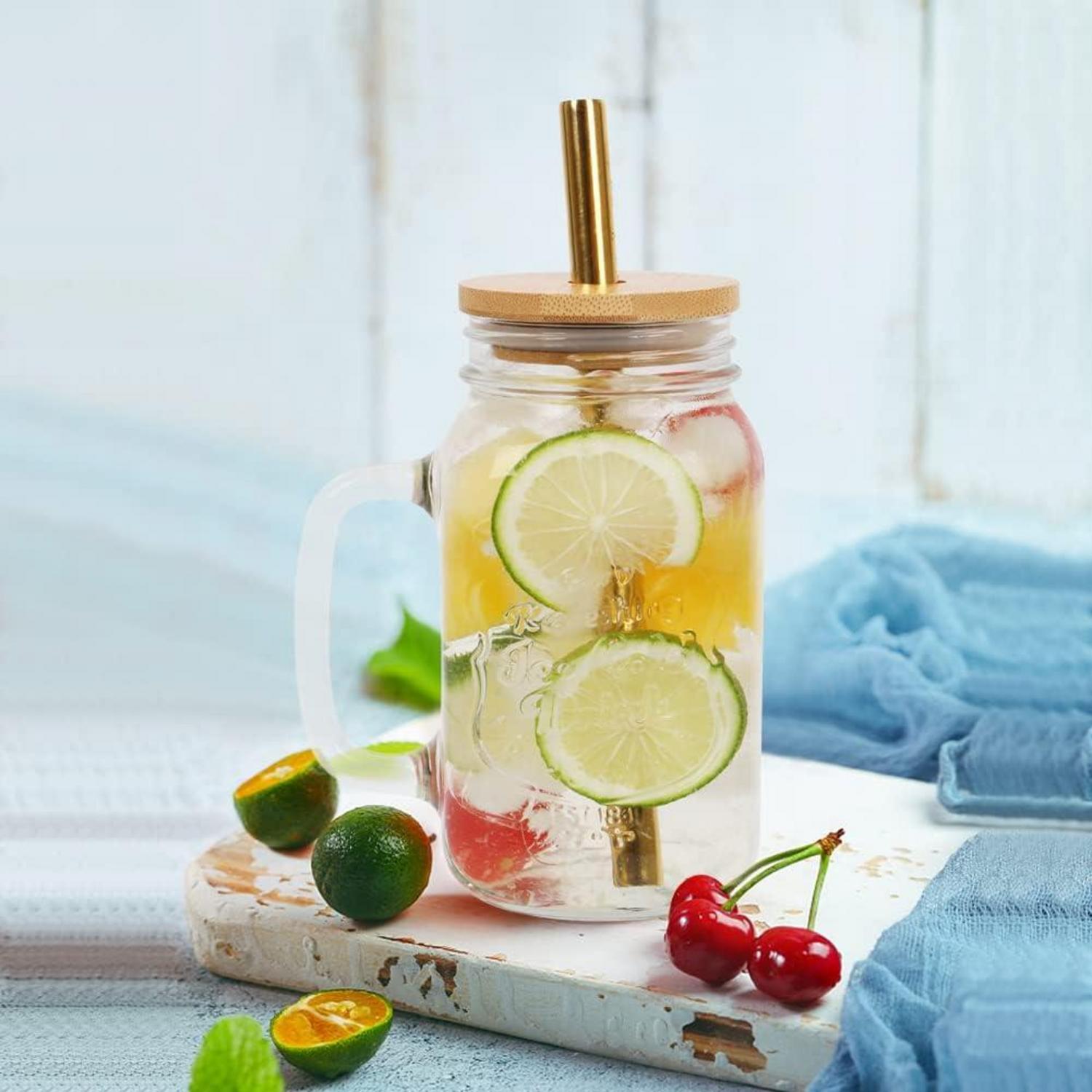 24oz Bubble Tea Becher Set mit Strohhalm und Bambusdeckel