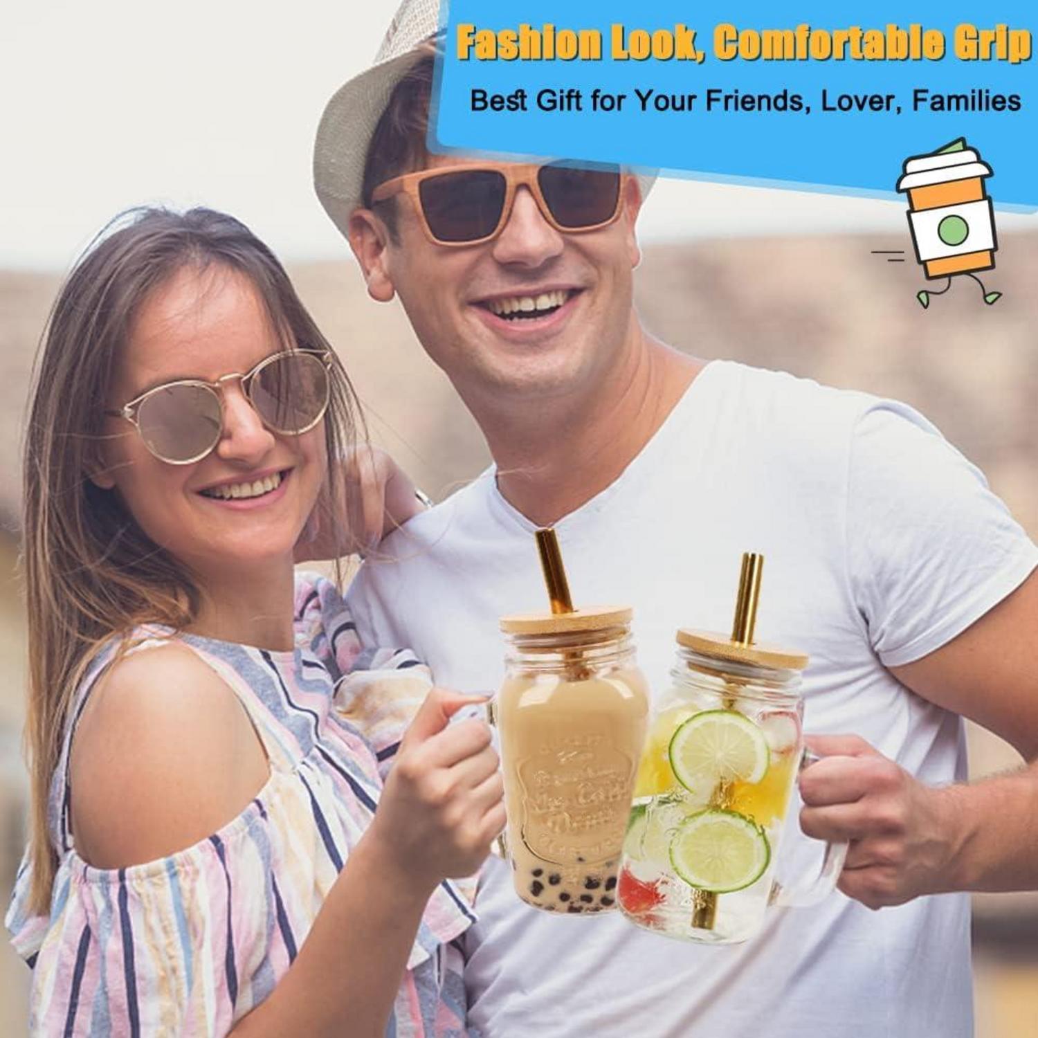 24oz Bubble Tea Becher Set mit Strohhalm, Deckel, Mason Jar Trinkglas