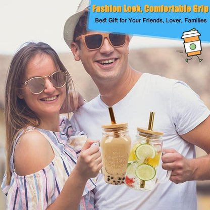 24oz Bubble Tea Becher Set mit Strohhalm, Deckel, Mason Jar Trinkglas