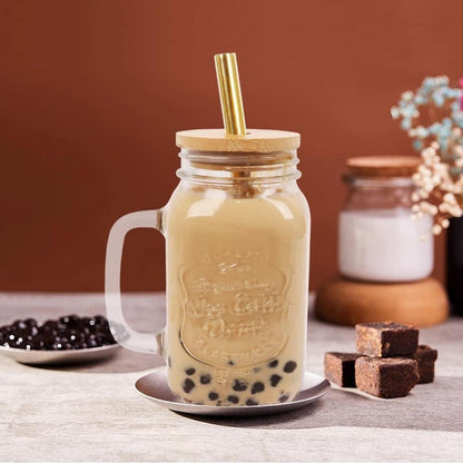 Bubble Tea Becher 24oz Mason Jar Set Glasbecher mit Strohhalm Henkel