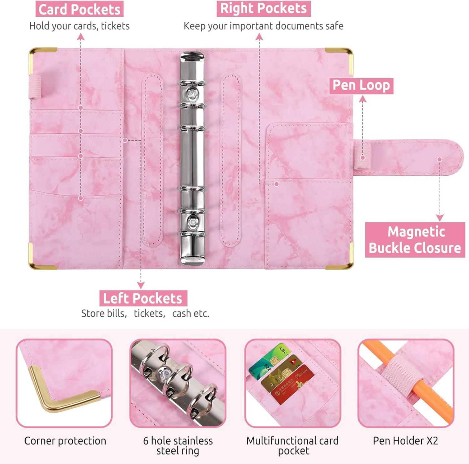 Budget Planner A6 mit Geldumschlägen und Ringbuch - Marble Pink