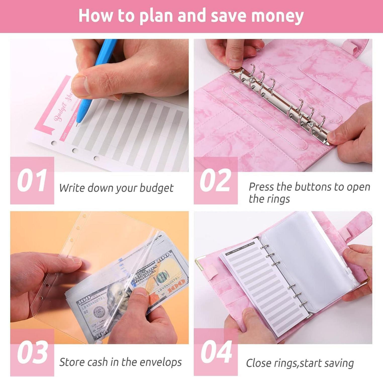 Budget Planner A6 mit Geldumschläge und 12 Budgetblätter, rosa