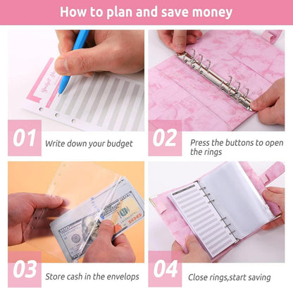 Budget Planner A6 mit Geldumschläge und 12 Budgetblätter, rosa
