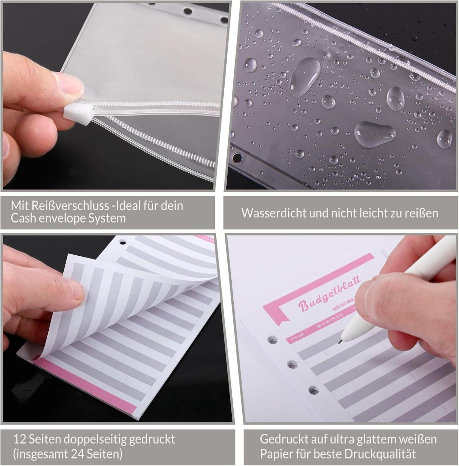 KONVINIT Budget Binder A6 - Ringbuch Budget Planner mit Geldumschläge, Budgetbogen, Etiketten, Organizer
