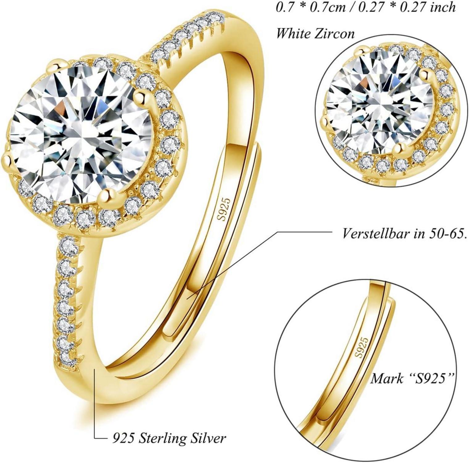 Josfeva Damen Verlobungsringe 925 Silber Weiß Zirkonia Gold