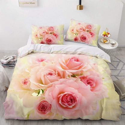 Blumen Bettwäsche Set Rosa Rosen 135x200cm & 80x80cm