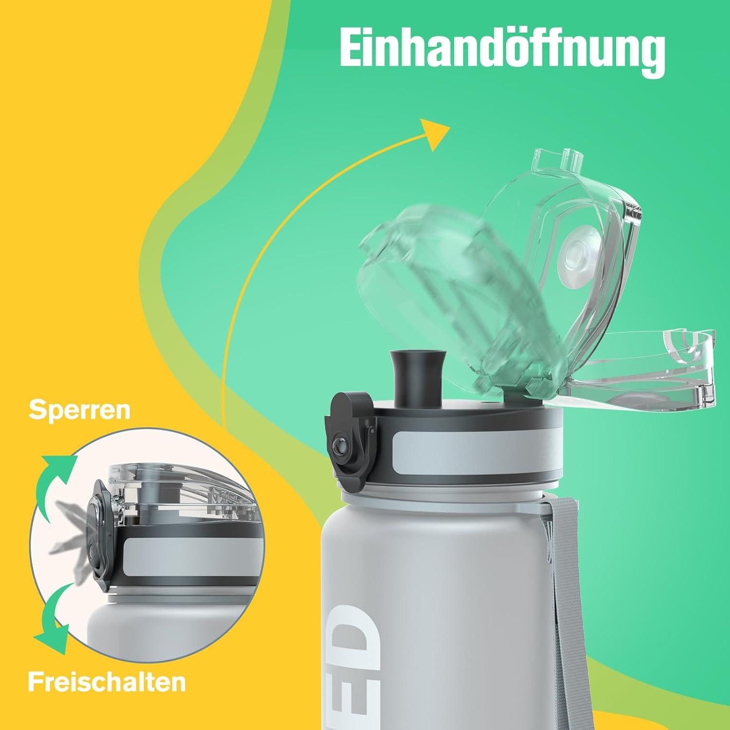 Sport Trinkflasche BPA-frei 1000ml Grau Gold