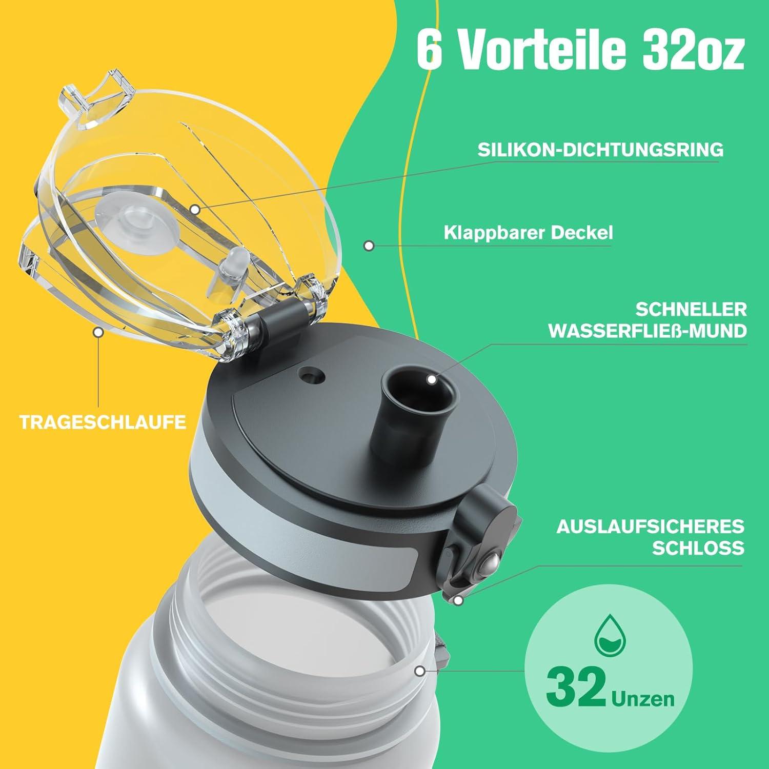 Sahara Sailor Trinkflasche Sport BPA-frei Tritan 1000ml Grau Neblig