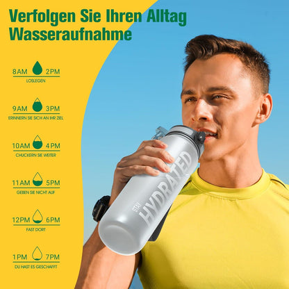 Sport Trinkflasche BPA-frei 1L Auslaufsicher Camping Yoga Grau 32oz